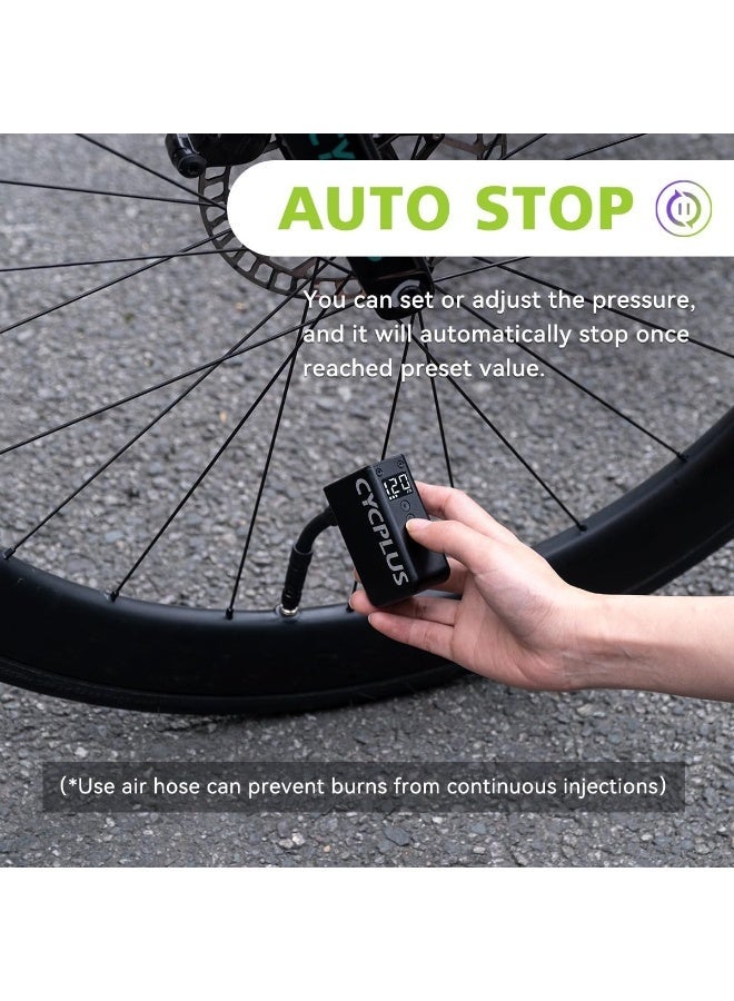 CYCPLUS Tiny Pump Mini Bike Tire Pump with Gauge, Max 120 PSI Electric Bicycle Air Pump, Auto Stop, with Presta and Schrader Valve for E-Bike, Mountain Bike, City Bike and Road Bike AS2PRO, Black - Image 3